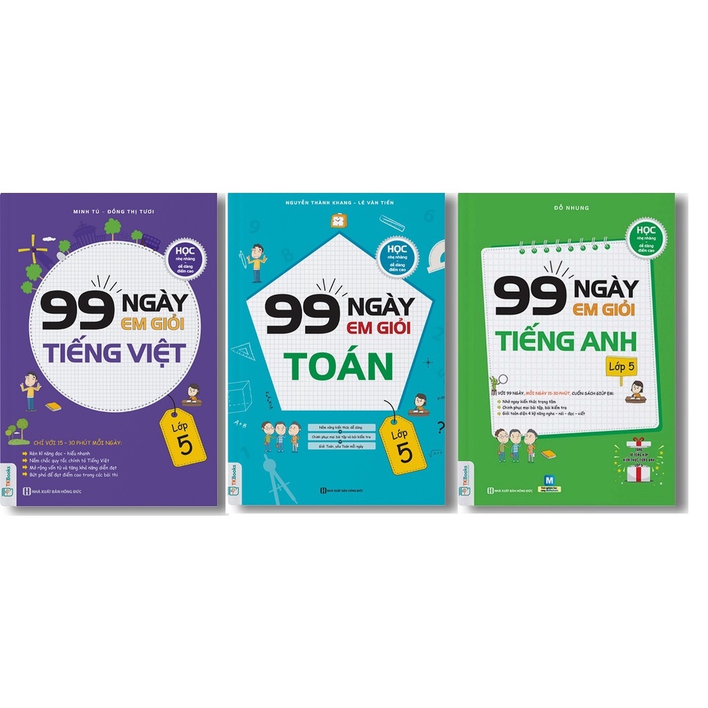 Sách - Combo (3 cuốn) - 99 ngày em học giỏi Tiếng Anh + Toán + Tiếng Việt dành cho Lớp 5