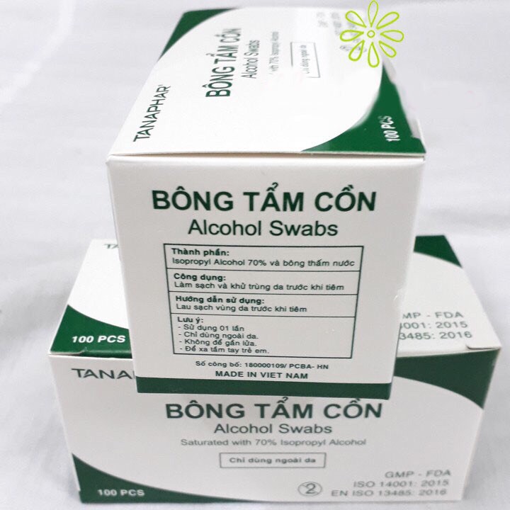 Hộp 100 bông tẩm cồn ALCOHOL SWABS sát khuẩn, sát trùng