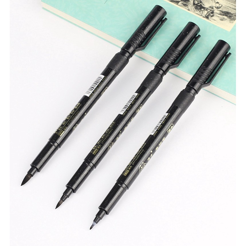 Bút brush viết calligraphy mực đen HC 3 size ngòi SML có thể thêm mực BMBooks