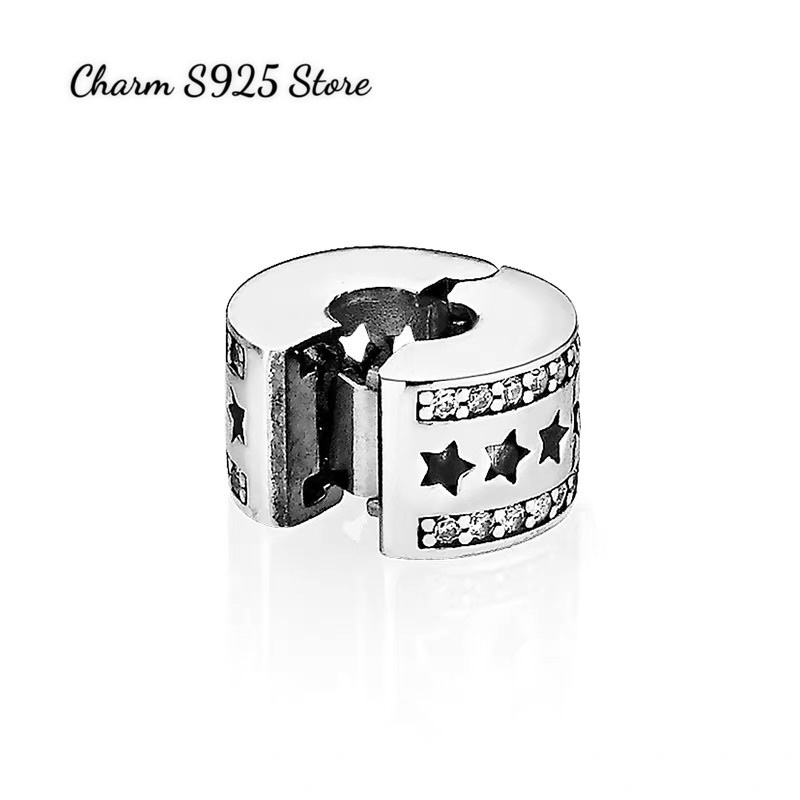 charm pan khoá chặn ngôi sao đính đá viền bạc s925 cao cấp