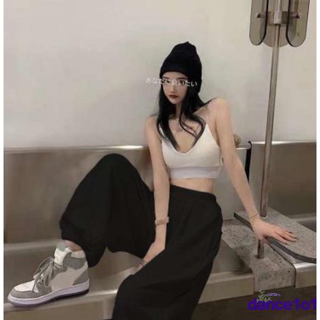 ✤Lq✦Bộ Áo Tank Top Hở Lưng + Quần Dài Lưng Cao Ống Rộng Thời Trang Cho Nữ
