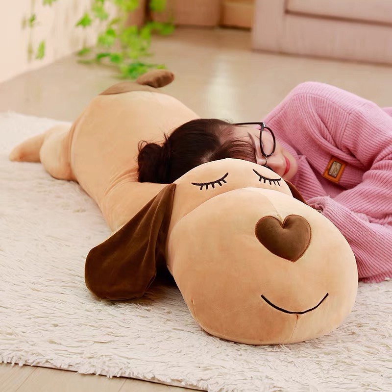 Gấu bông gối ôm chó, thú nhồi bông nằm dài mũi tim, chó ngủ mềm mại đáng yêu TK13