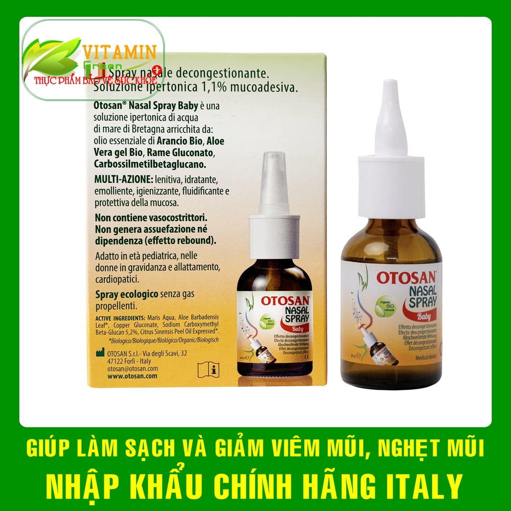 Xịt mũi OTOSAN NASAL SPRAY BABY giúp làm sạch mũi, giảm viêm mũi, nghẹt mũi | Nhập khẩu chính hãng Italy