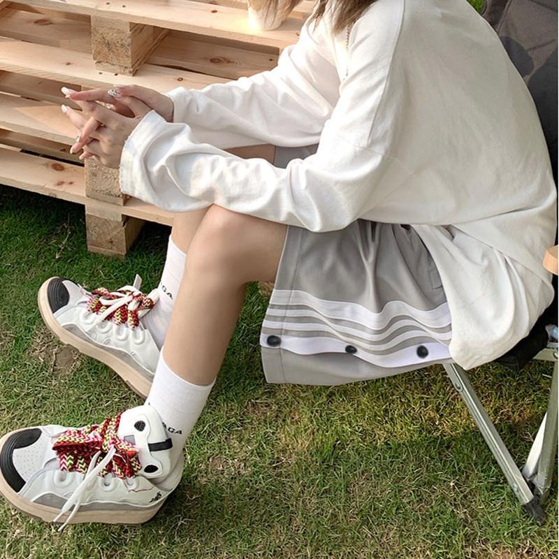 COZOKC Quần Short 5 Tấc Dáng Rộng Cài Nút Họa Tiết Kẻ Sọc Thời Trang