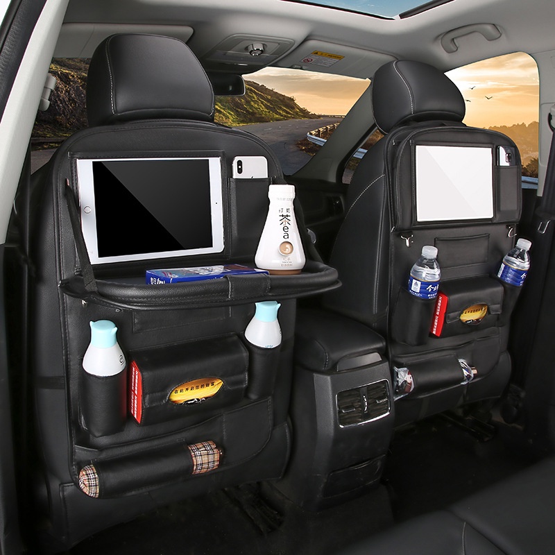 Túi da treo ghế sau ô tô có bàn cao cấp, túi để đồ đa năng, đựng đồ trên ô tô kiêm giá đỡ chất liệu da pu bền