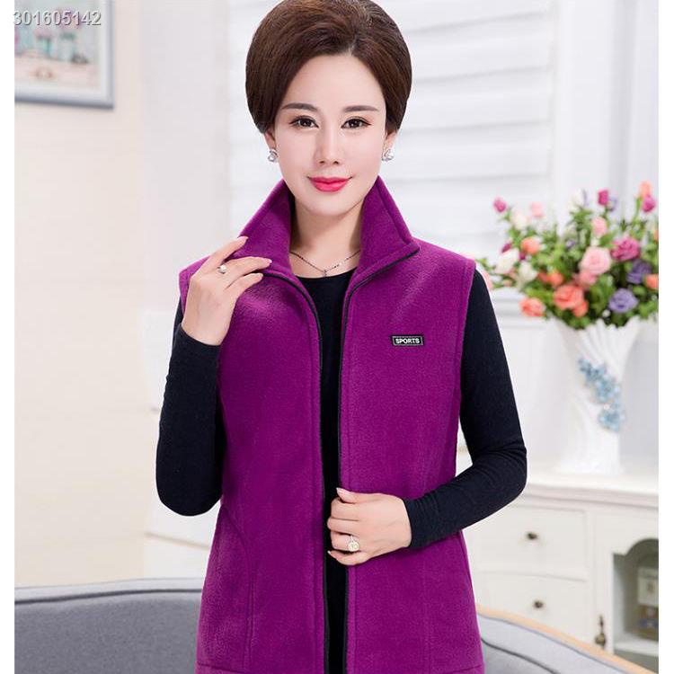 Áo khoác lông cừu sát nách thời trang xuân thu ấm áp cho phụ nữ trung niên
