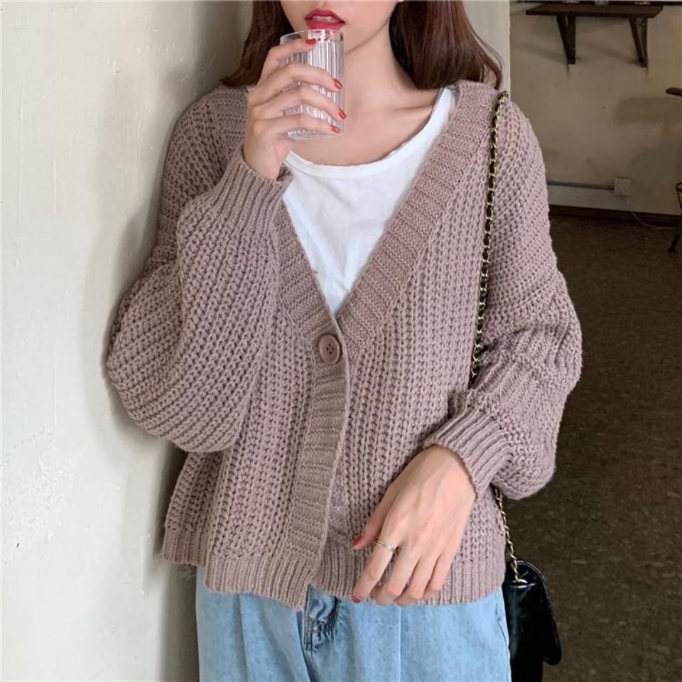 Áo khoác len cardigan cổ chữ V dáng rộng phong cách mùa hè trẻ trung dành cho nữ