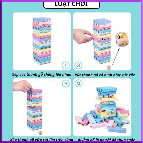 Đồ chơi rút gỗ màu, rút gỗ in hình con vật, đồ chơi trẻ em xếp hình trí tuệ, chất liệu an toàn loại đẹp cho bé