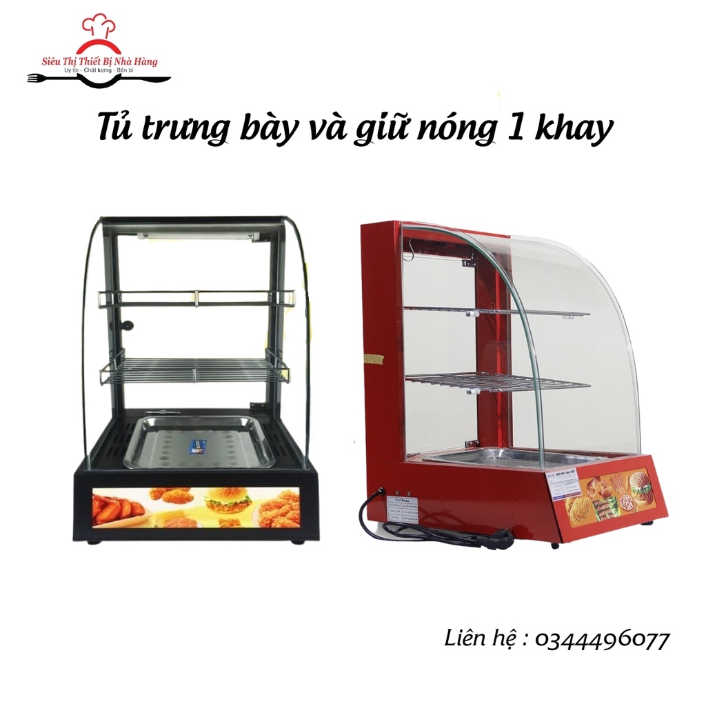 [Tủ 1 Khay] Tủ trưng bày gà rán KFC, humberger, xúc xích, khoai tây. Tủ giữ nóng và trưng bày 2 tầng 1 khay mini