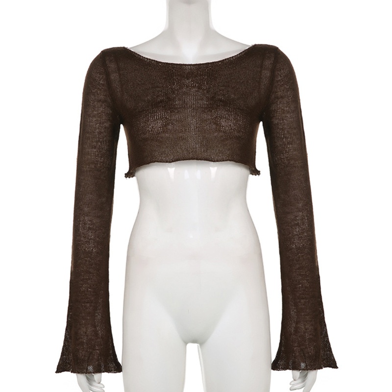 Áo Croptop Dệt Kim Tay Dài Thời Trang Đi Biển Mùa Hè