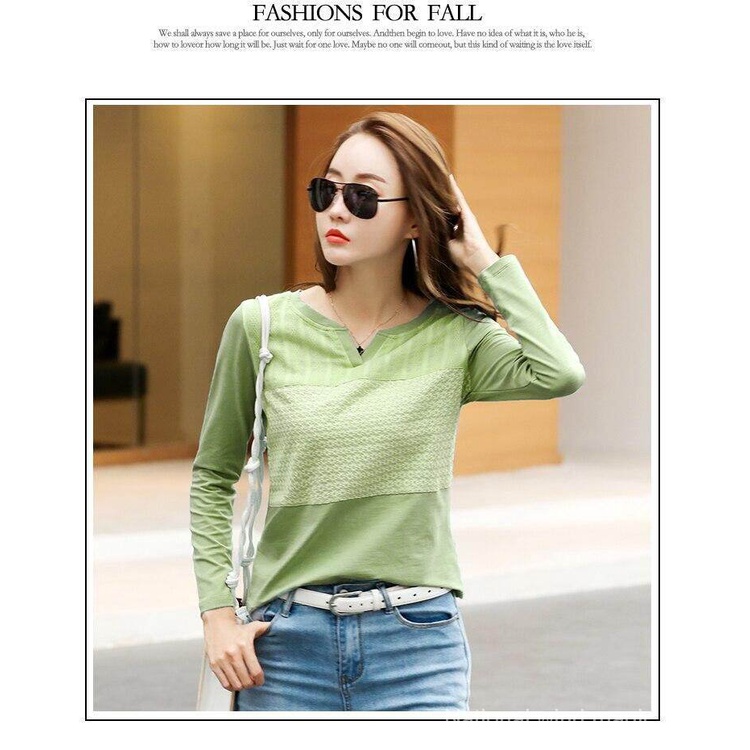 Áo thun cotton tay dài cổ chữ V thời trang xuân thu 2019 cho nữ
 | BigBuy360 - bigbuy360.vn