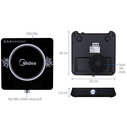 Bếp Từ Đơn Mini Midea MI-K1917EF núm vặn +tặng kèm nồi lẩu INOX cao cấp, công suất 1900W-Bảo hành chính hãng 12 tháng