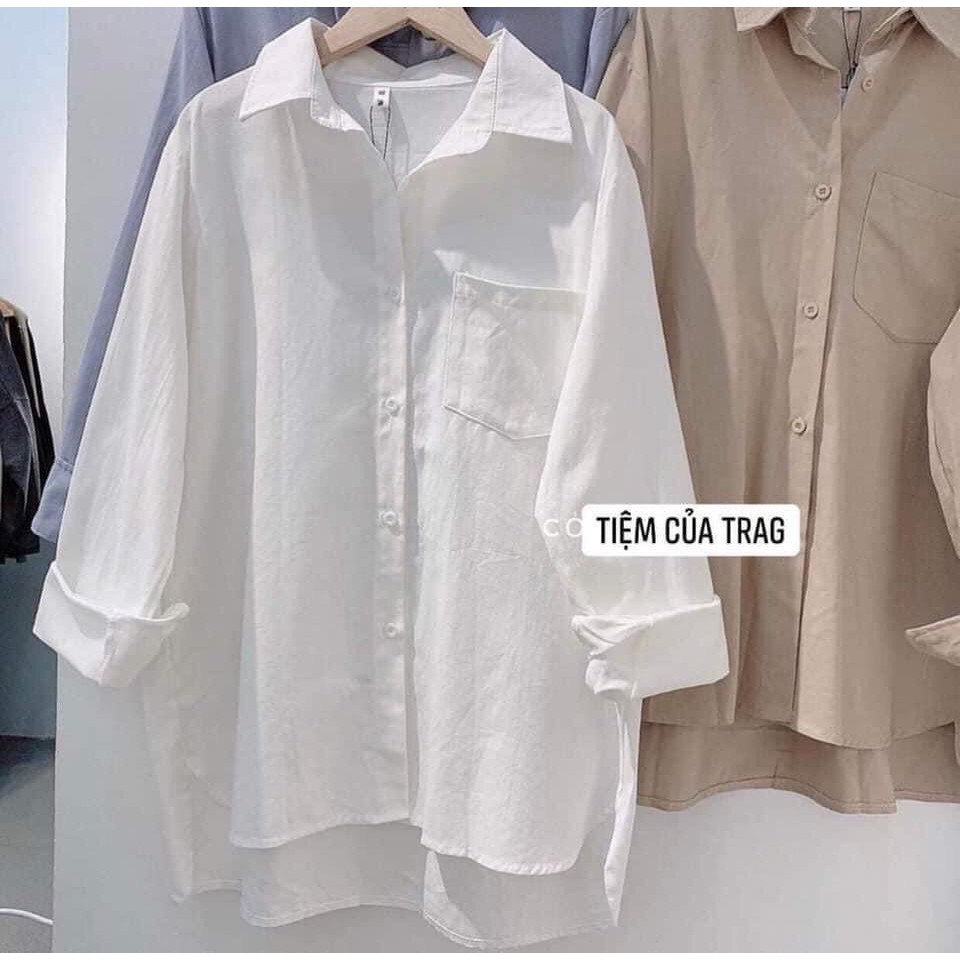 Áo sơ mi nữ dài tay TRƠN Basic Unisex Dáng Rộng Trắng và Xanh, Nâu Kiểu áo sơ mi nữ tay dài form rộng ( Đũi ) | BigBuy360 - bigbuy360.vn