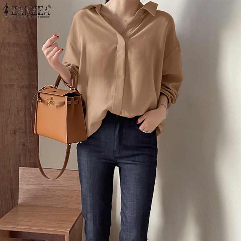 Áo sơ mi nữ Zanzea tay dài màu trơn thanh lịch thời trang