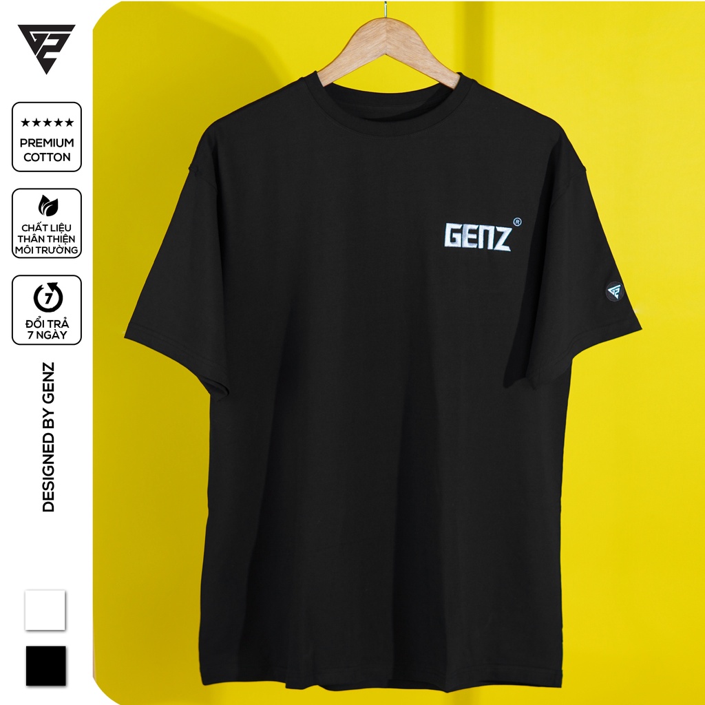 Áo thun tay lỡ thêu chữ GENZ phông Unisex nam nữ Premium Cotton oversize form rộng