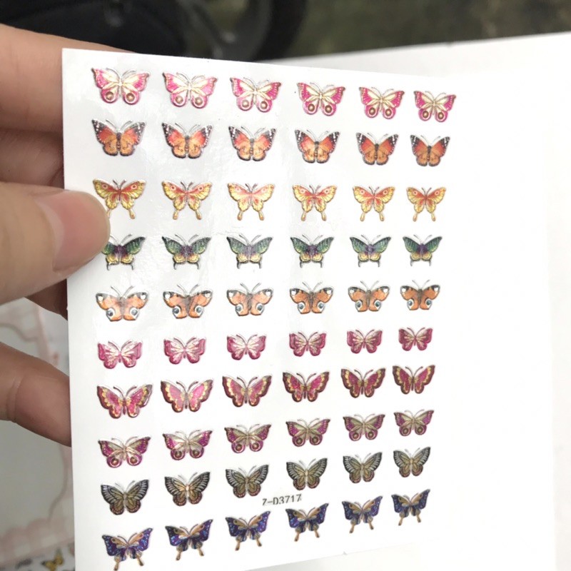Sticker dán móng bướm nhũ màu-hình dán nail