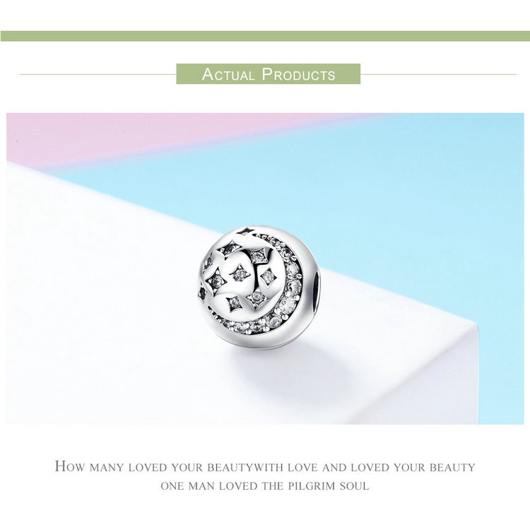 Hạt xỏ lỗ Bamoer SCC813 bạc 925 hình trăng sao lấp lánh trang trí vòng tay