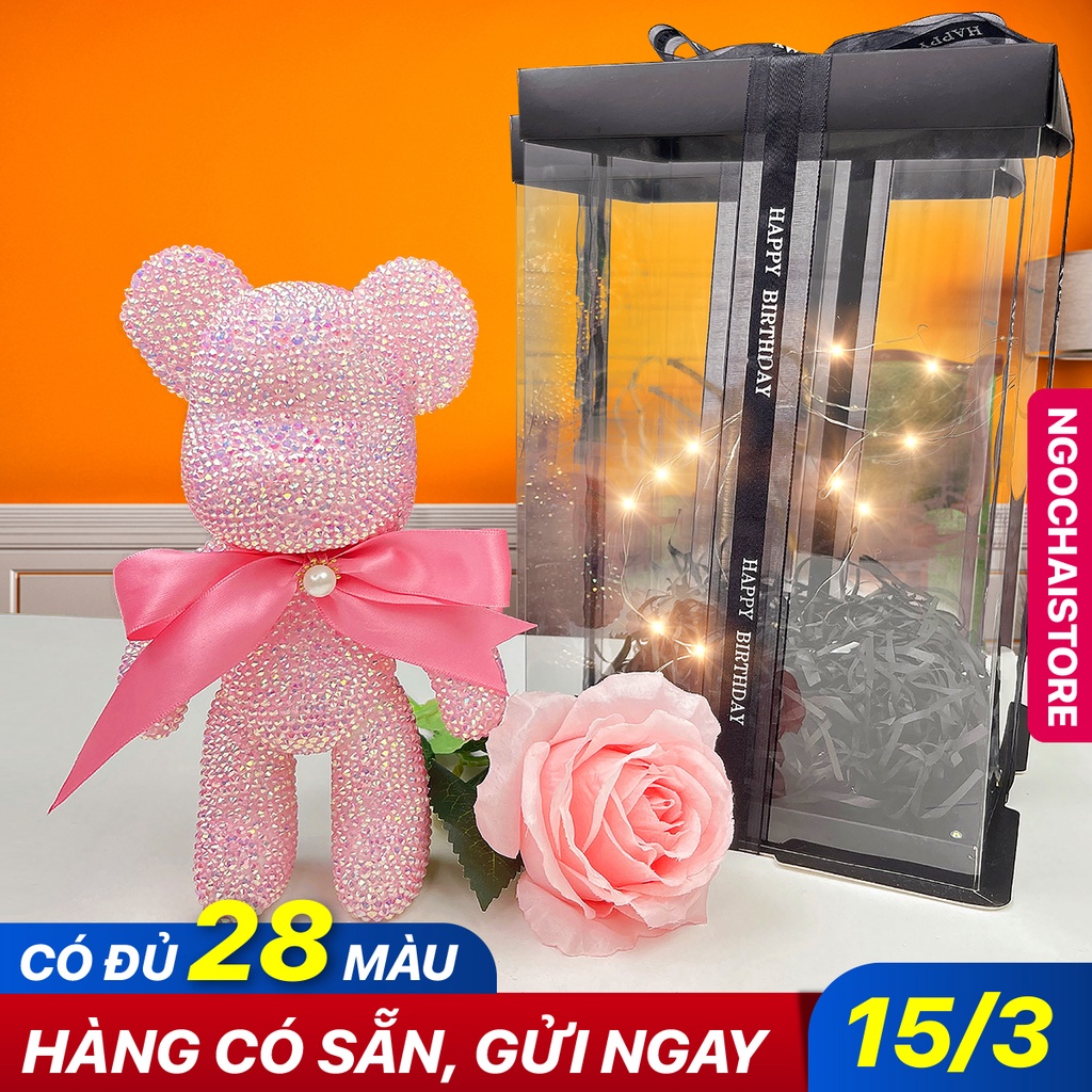 [Sẵn Hàng] Gấu đính đá bearbrick handmade tự làm size 23 hottrend tiktok đủ màu sẵn hàng cho mọi lứa tuổi