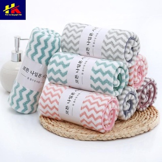 Khăn mặt lông cừu xuất Hàn Quốc vân kẻ sọc 30x50cm, Khăn Mặt Hàn Quốc Siêu Mềm, siêu thấm Hồng Kỳ