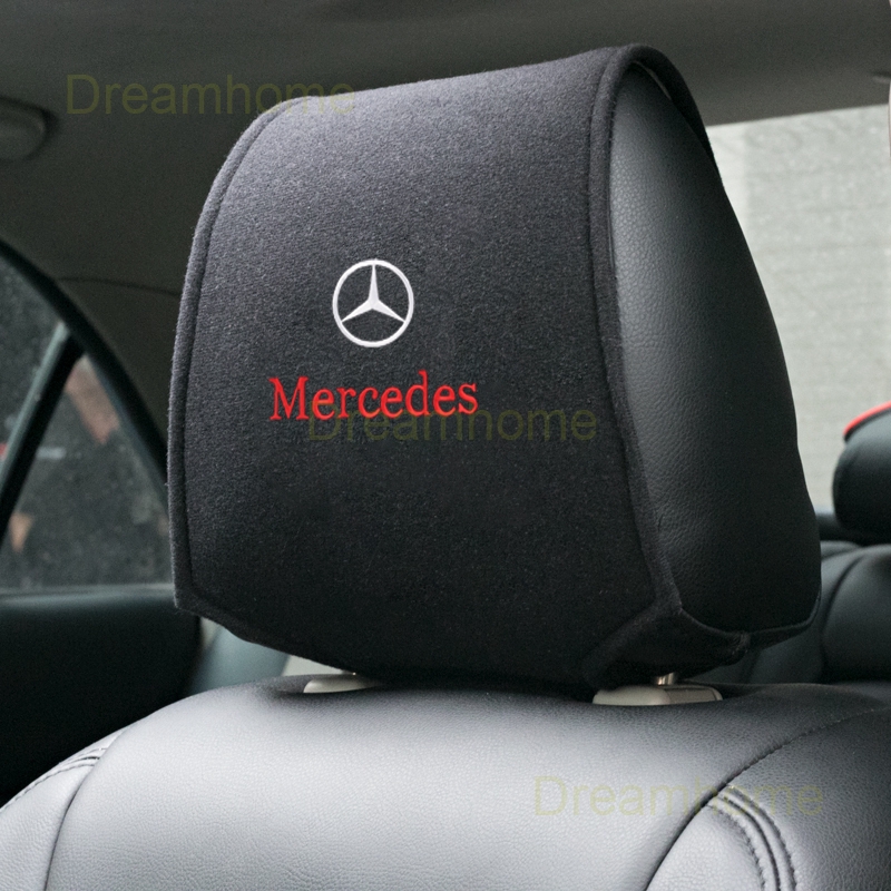 Vỏ Bọc Gối Tựa Đầu Xe Hơi Thêu Logo Mercedes-Benz Bằng Vải Cotton Flannel