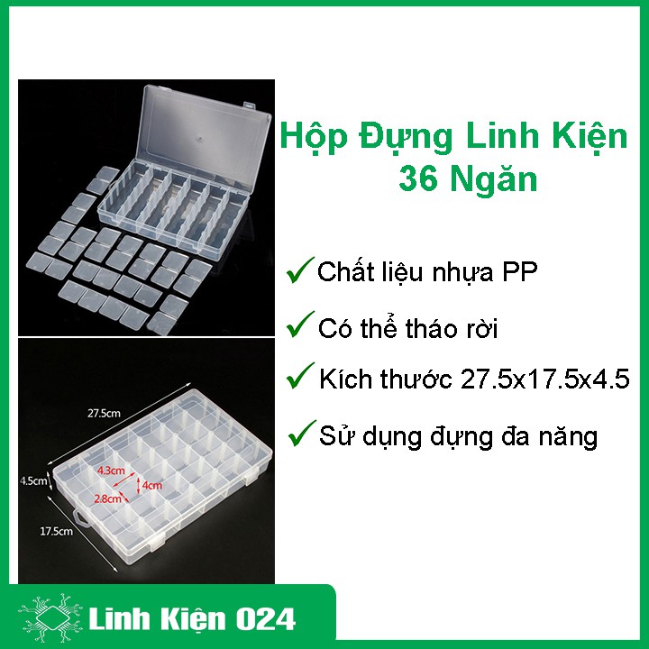 Hộp đựng linh kiện, hộp đựng đồ trang sức 36 ngăn có thể tháo rời