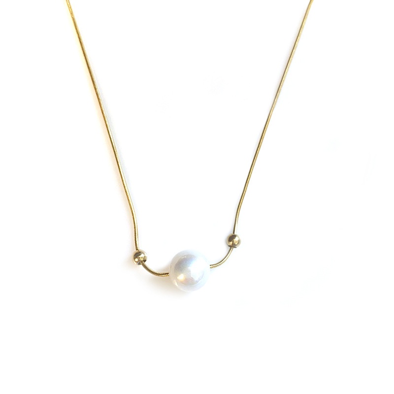 Dây chuyền thép titan mạ vàng 18k đính ngọc trai thời trang cho nữ