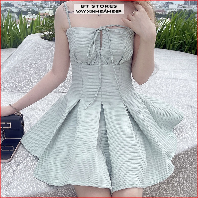 Đầm hai dây cúp ngực tùng xếp ly sang chảnh Isa- BT130