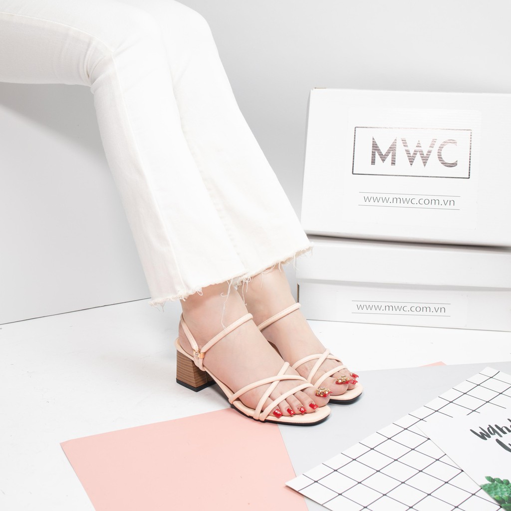 [Mã SKAMFS114M giảm 10% đơn 100K] Giày cao gót nữ dây mảnh gót vuông phối vân gỗ MWC NUCG- 3706