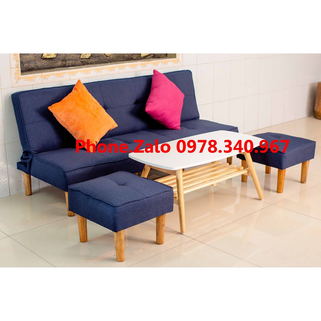 Ghế sofa bed đa năng bật ra thành giường kích thước 1m7x90 kèm 2 đôn vuông và bàn chữ nhật có gối ôm MY HOME 08