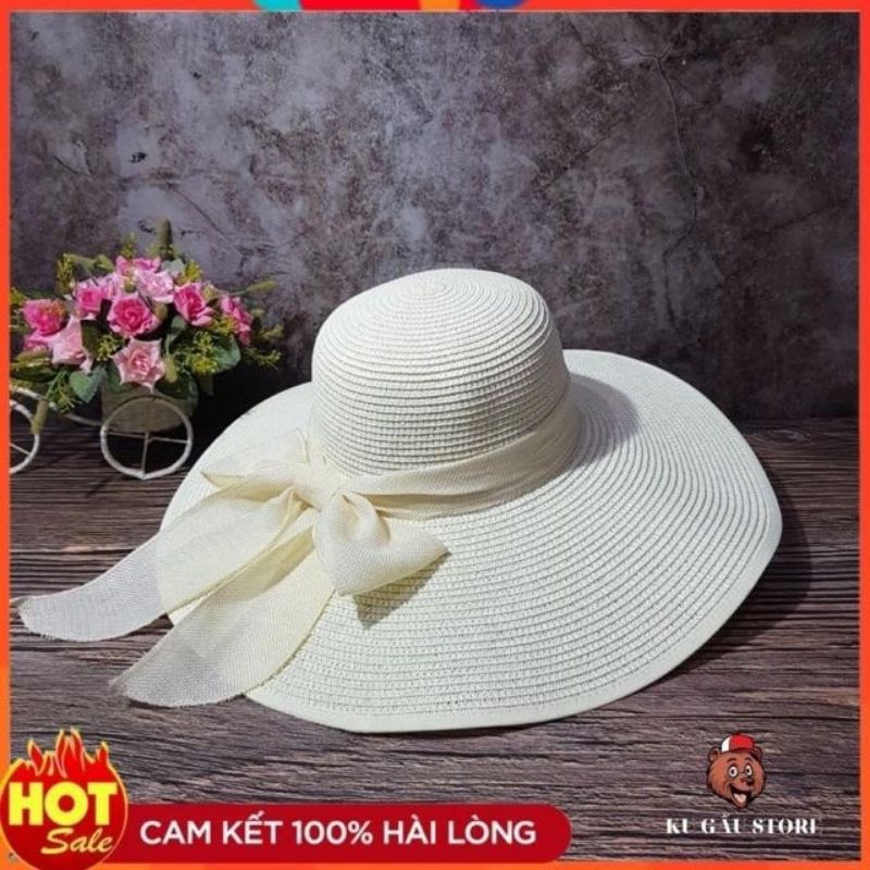 Mũ Cói Vành To Màu Tím Nơ Sau Đi biển