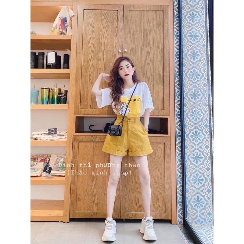 SNU223 - SET NỮ ÁO TRẮNG WHO MIX QUẦN SOOC VÀNG | BigBuy360 - bigbuy360.vn