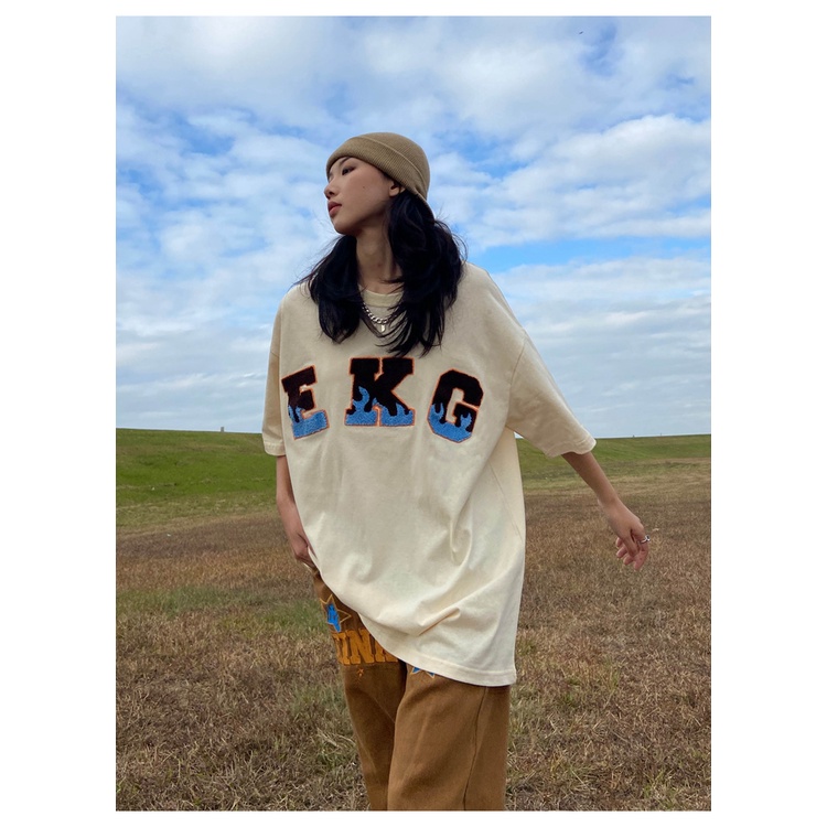 Áo Thun Nữ Ngắn Tay Thêu Chữ Phong Cách Hàn Quốc