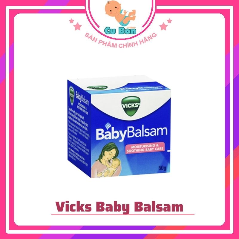 Dầu ấm ngực Vicks Baby Balsam cho bé từ sơ sinh hũ 50g Của Úc Giúp Giảm Ho Chống Ngạt Cảm phù hợp khi nằm lạnh