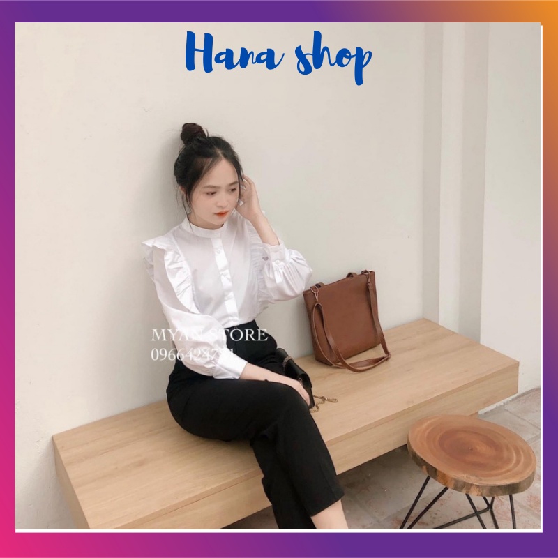 Áo Sơ Mi Nữ Cổ Tàu Phối Bèo Xinh Xắn Diện Thu Cực Phù Hợp N15