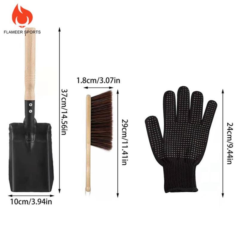 Set xẻng xúc than lò sưởi + bàn chải + găng tay dùng chữa cháy hốt bụi