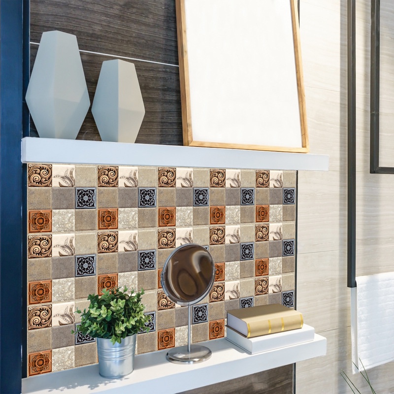 Set 10 Miếng Dán Tường Giả Gạch Gốm 10X10CM Trang Trí Phòng Ngủ