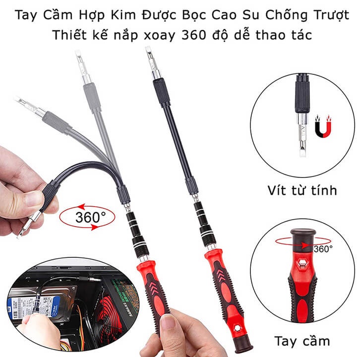 Bộ tua vít sửa điện thoại đa năng 115 chi tiết, tô vít từ tính sửa chữa máy tính, laptop, đồng hồ, các thiết bị điện tử