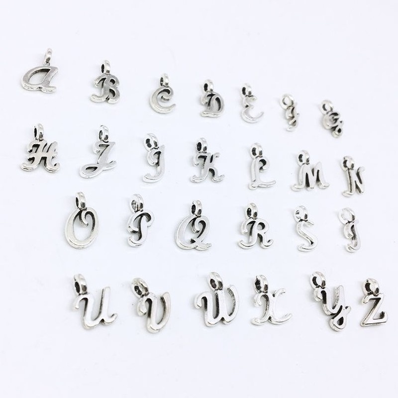 Bộ 26 mặt dây chuyền hình chữ cái từ a-z bằng hợp kim màu bạc