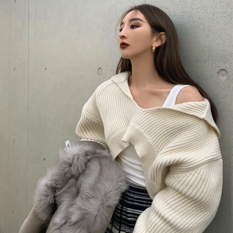 Áo Sweater Dệt Kim Tay Dài Dáng Rộng Màu Sắc Đơn Giản Phong Cách Hàn Quốc