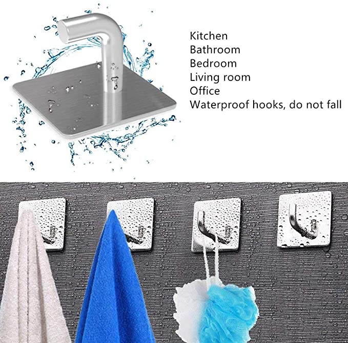 [1Pcs 304 Creative Seamless Stainless Steel Self Adhesive Hanging Hooks][ Clothes Towel Bathroom Kitchen Wall Hanger ][Nail-Free Space Saving Door Storage Heavy Duty Self Adhesive Rack Hanger]