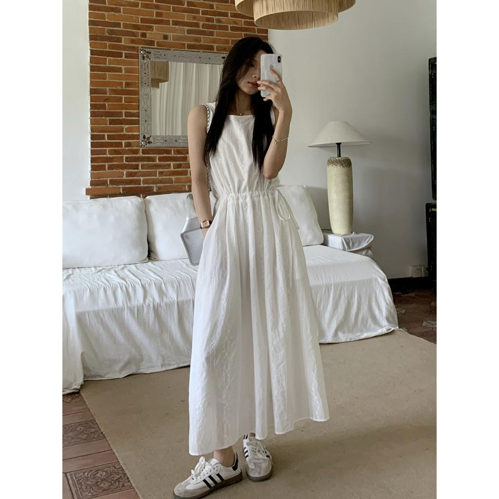 Đầm Trắng Rút Dây Màu Trơn Mùa Hè 63775