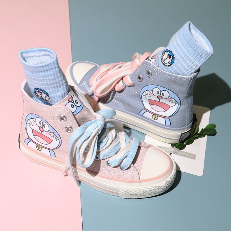 Giày thể thao nữ đế cao ulzzang phim hoạt hình Doraemon vẽ bậy