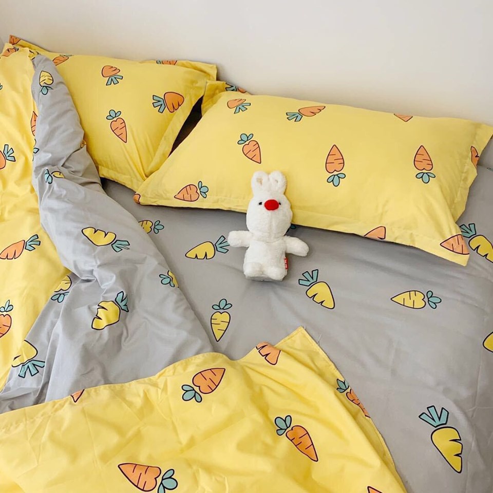 Bộ Chăn Ga Gối Cotton 3D✨m6/m8/2m-Tiệm Nhà Mêu✨Set 4 Món 2 Vỏ gối ,drap , vỏ chăn Poly Cà Rốt Nhập Khẩu