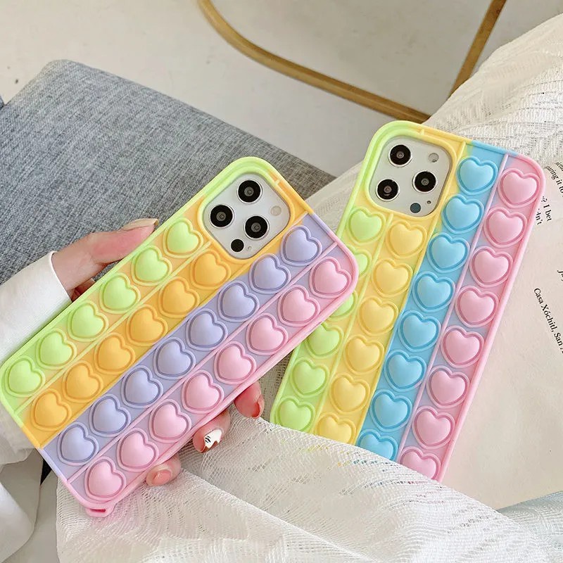 Ốp điện thoại silicon bong bóng trái tim giải tỏa căng thẳng thích hợp cho Iphone 13 12 11 Pro Max 7 8 Plus X Xr Xs