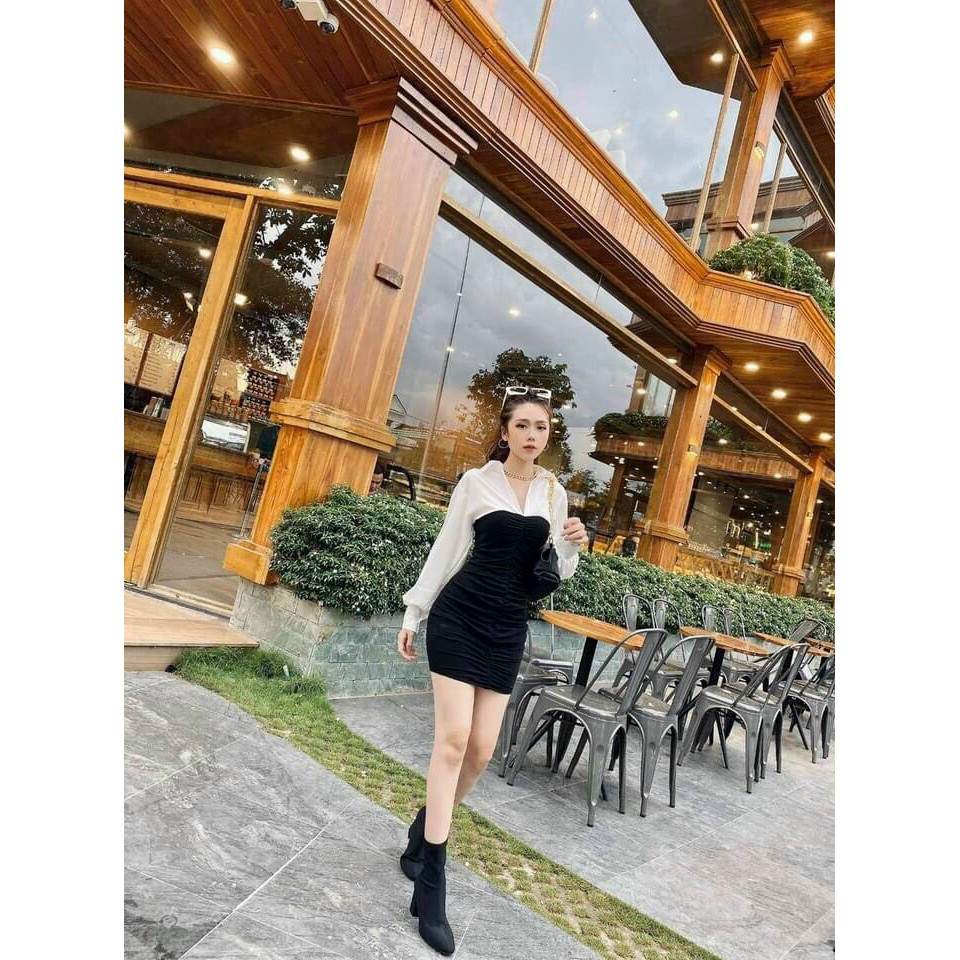 [HOT[ Đầm body Công Sở Phối Tay Dài Voan Nữ Tính BG1712204