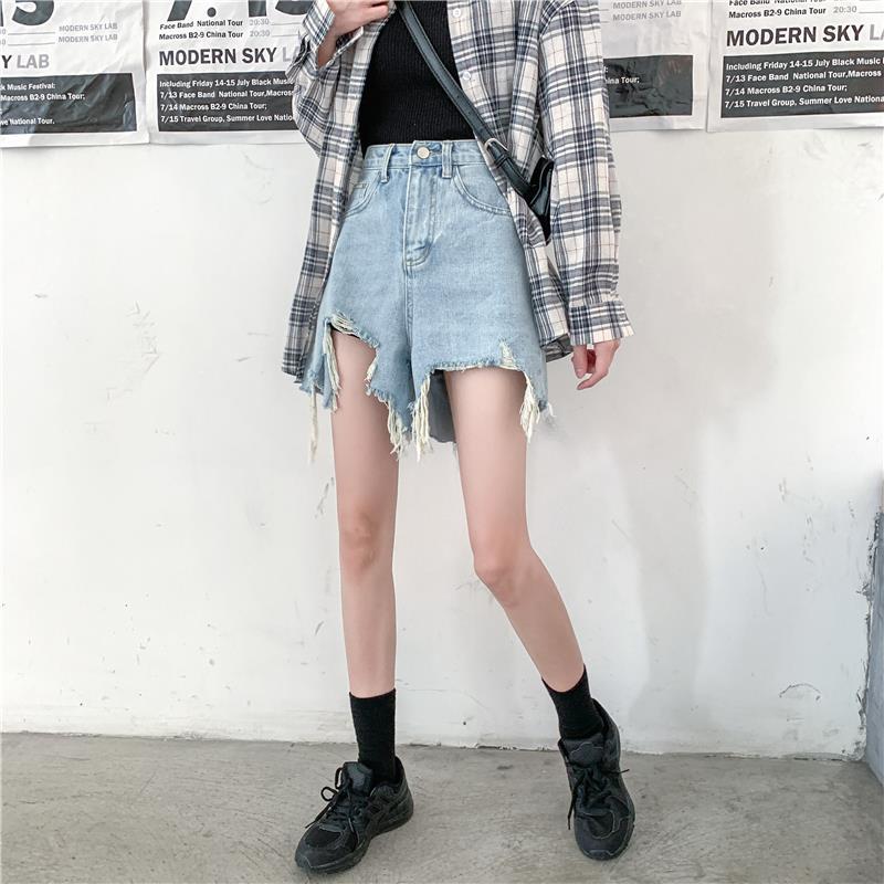 Quần đùi denim ống rộng lưng cao thời trang độc đáo dành cho nữ