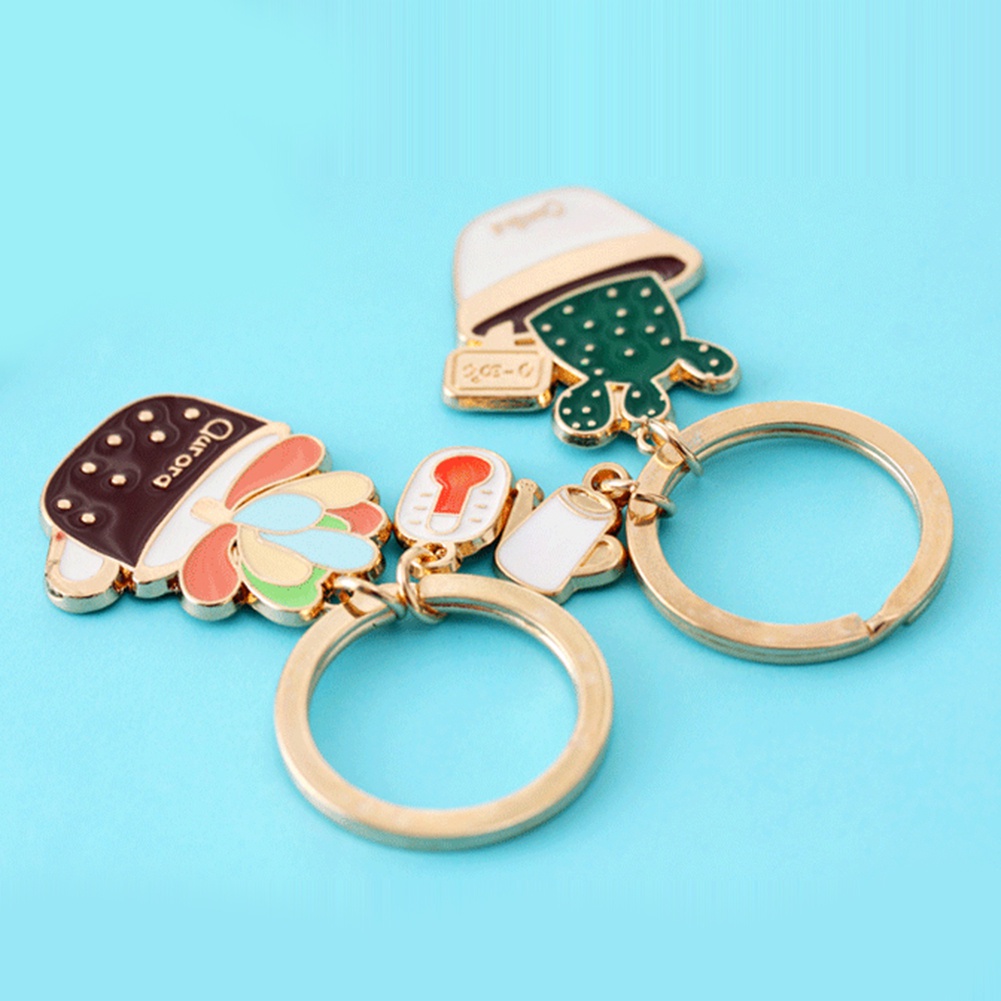 Móc Khóa Hình Chậu Cây Xương Rồng Tráng Men Độc Đáo