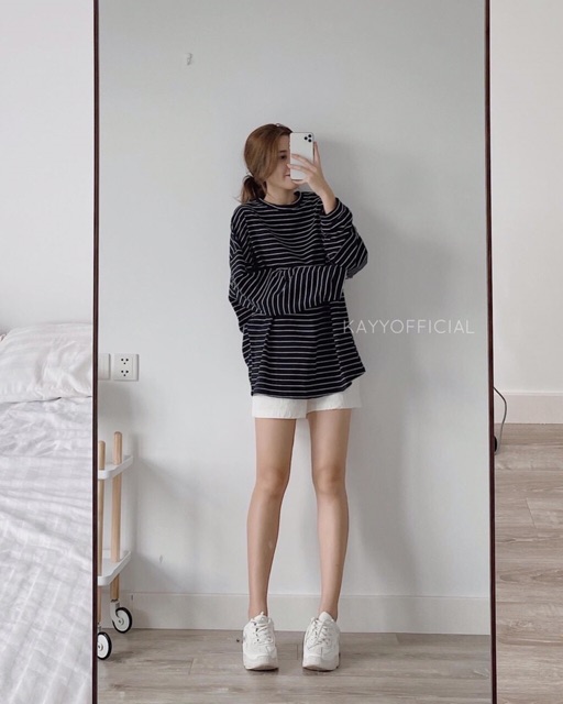 Áo kẻ rộng dài tay siêu xinh