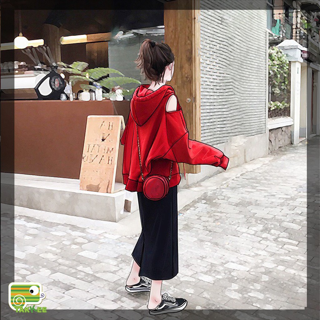 Set Áo Hoodie Hở Vai Chân Váy Len Thời Trang Hot