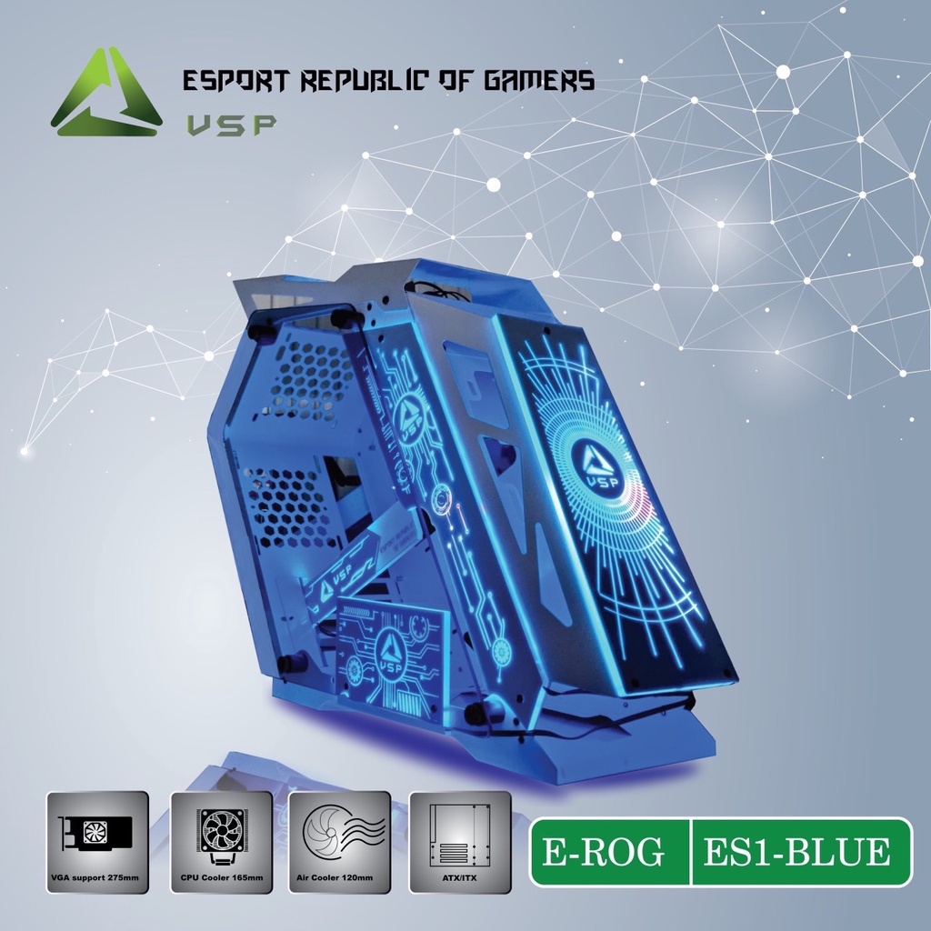 Vỏ Case VSP E-ROG ES1 Gaming + 4 tấm LED (chưa có FAN) Màu XANH - TRẮNG - HỒNG - ĐEN | BigBuy360 - bigbuy360.vn